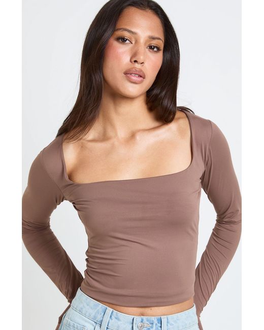 Boohoo Purple Second Skin Square Neck Long Sleeve Top