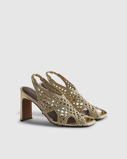 River Island Red Heeled Sandals Caged Square Open Toe Pu