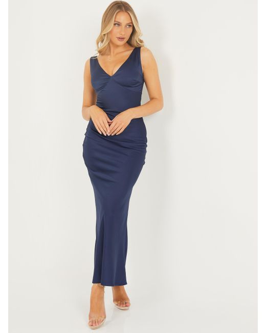 Quiz Blue Satin Slip Maxi Dress