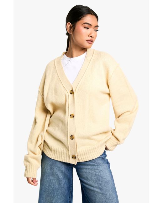 Boohoo Natural Seam Detail Soft Knit Boyfriend Oversized Cardigan
