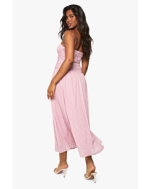 Boohoo Pink Chiffon Polka Dot Bandeau Midaxi Dress