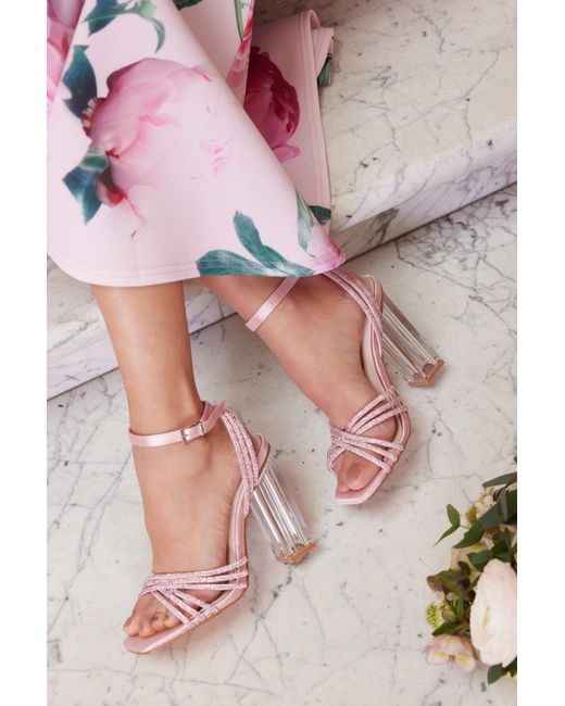 Quiz Pink Diamante Strap Heeled Sandals