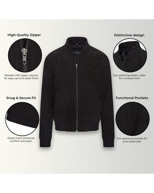 Infinity Leather Black Soft Goat Suede Ma-1 Varsity Bomber Jacket for men