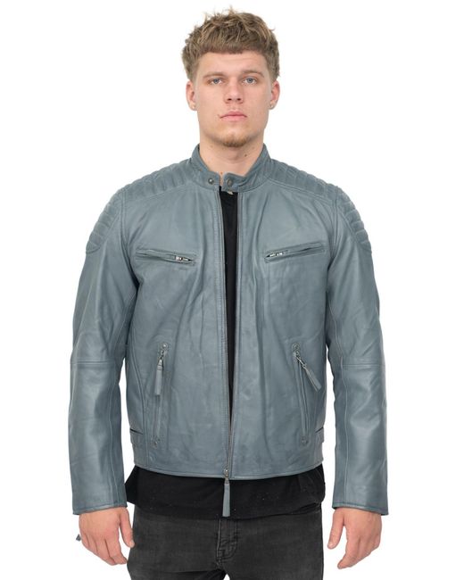Infinity Leather Blue Quilted Biker Jacket for men