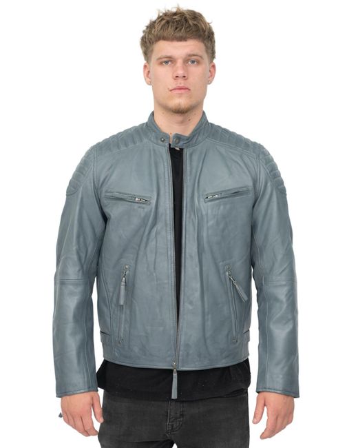 Infinity Leather Blue Quilted Biker Jacket for men