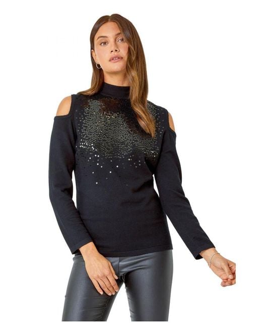 Black cold shoulder jumper hotsell