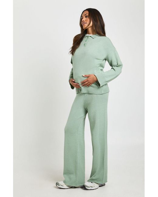 Boohoo Green Maternity Collared Button Down Jumper And Straight Leg Trouser Co-Ord