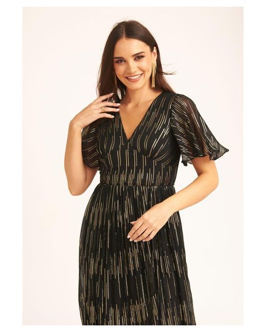 Gini London Black Stripe Foil Angel Sleeves Maxi Dress