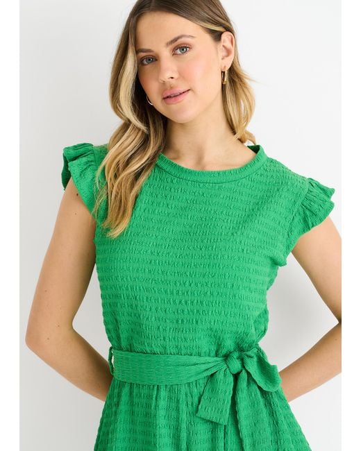 Gini London Green Stretch Texture Frill Elasticated Waist Playsuit