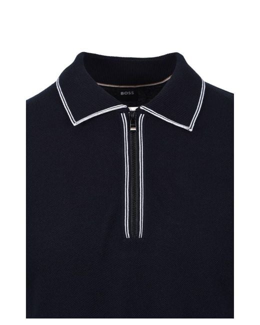 Boss Blue Hugo Boss Oleonardo Half Zip Knitted Polo Shirt Dark for men