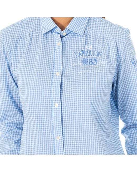 La Martina Blue S Long-sleeved Shirt With Lapel Collar Lwc302 Cotton