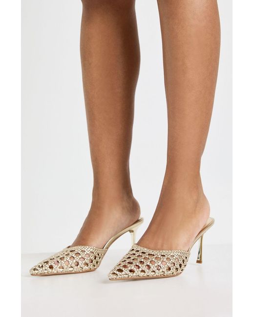 Boohoo Metallic Weave Front Court Heeled Mules