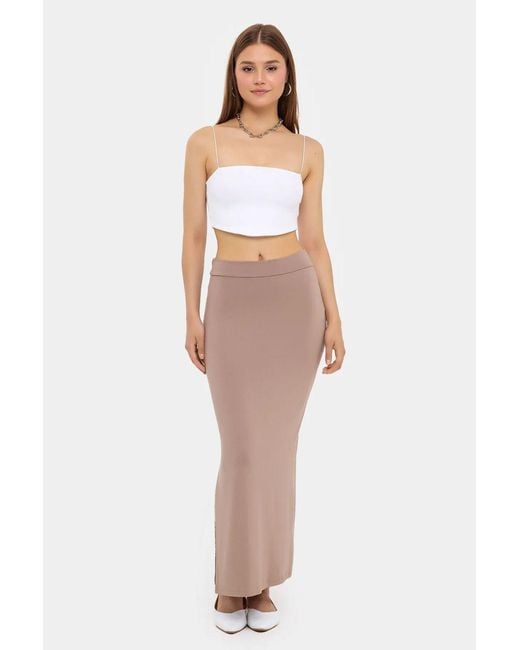 Hiccup White High-Waist Side-Slit Woven Skirt