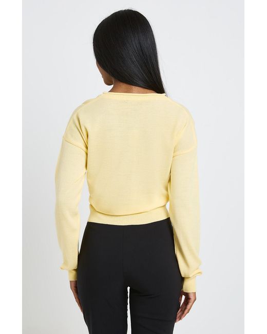Boohoo Natural Roll Edge Crew Neck Button Up Cardigan