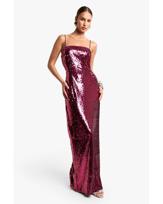 open lace back dress Sorella Bodycon Sequin Gown | Dark Red | Debs & Prom