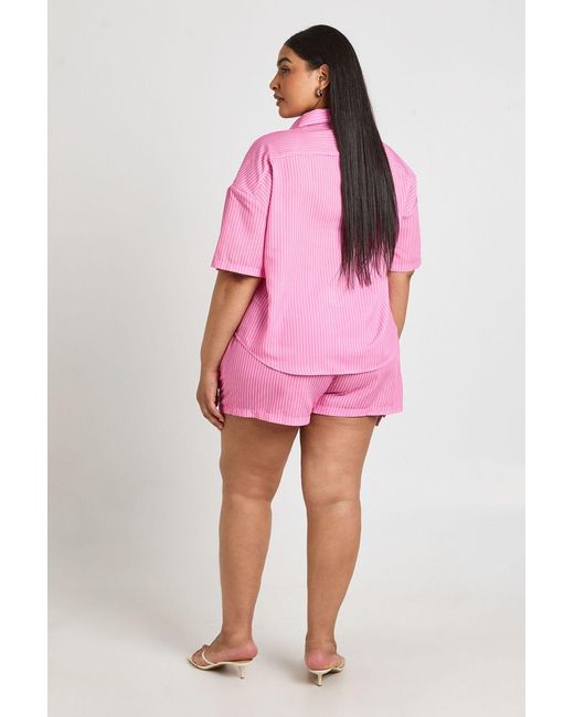 Boohoo Pink Plus Stripe Elasticated Waist Short
