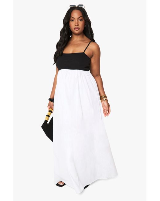 Boohoo White Plus Fabric Mix Strappy Maxi Dress