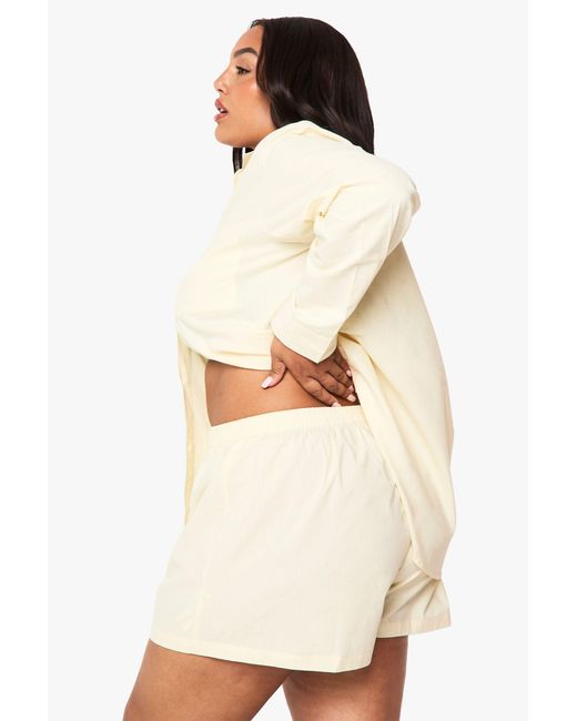 Boohoo Blue Plus Cotton Poplin Button Down Short
