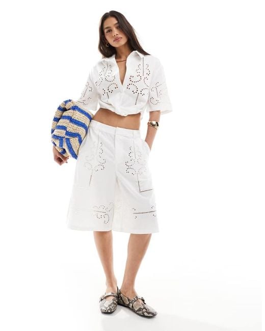ASOS White Premium Shirt With Cutwork Broderie