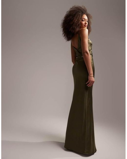 ASOS Brown Bridesmaid Satin Cami Maxi Dress With Drape Detail