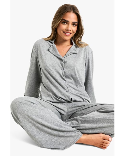 Boohoo Gray Petite Long Sleeve Pyjama Set