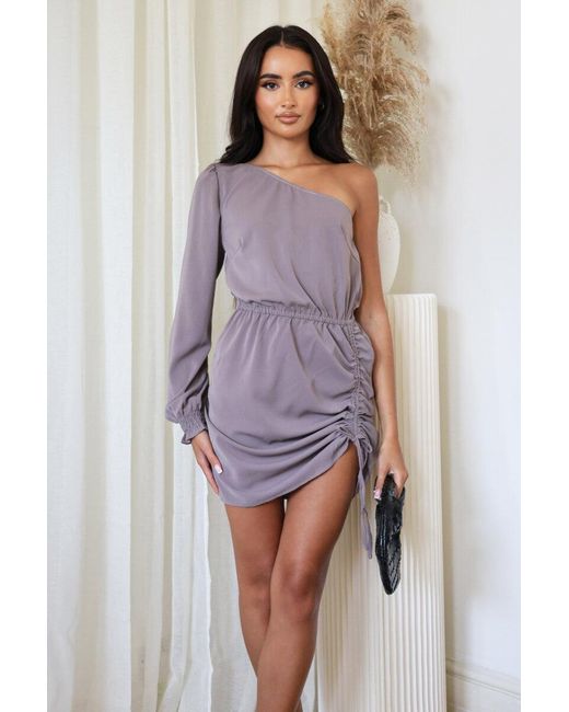 AX Paris Purple Mushroom One Sleeve Ruched Side Mini Dress