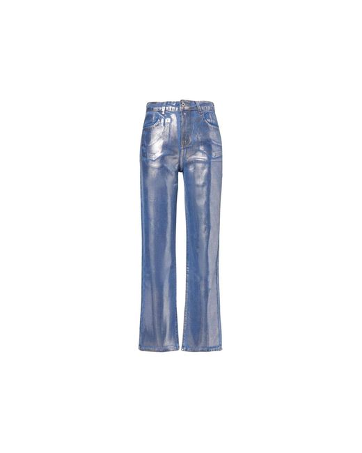 Amy Lynn Blue Amylynn Soho Metallic Patterned Five Pocket Pants
