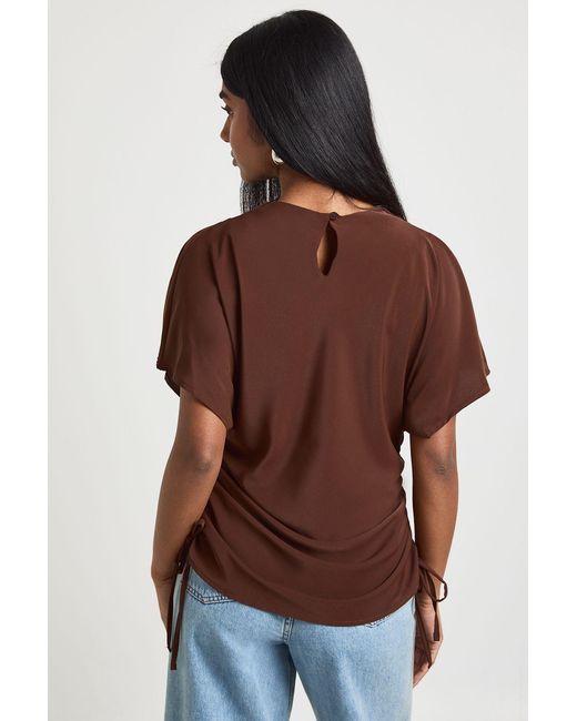 Boohoo Brown Loose Ruched Side Body Top