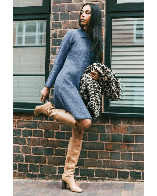 Roman Blue Petite Collared Knit Shift Dress