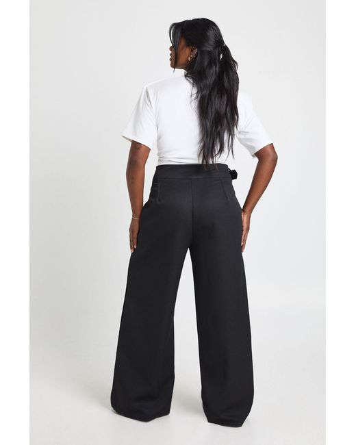 Boohoo Blue Plus Low Rise Belted Straight Leg Trousers