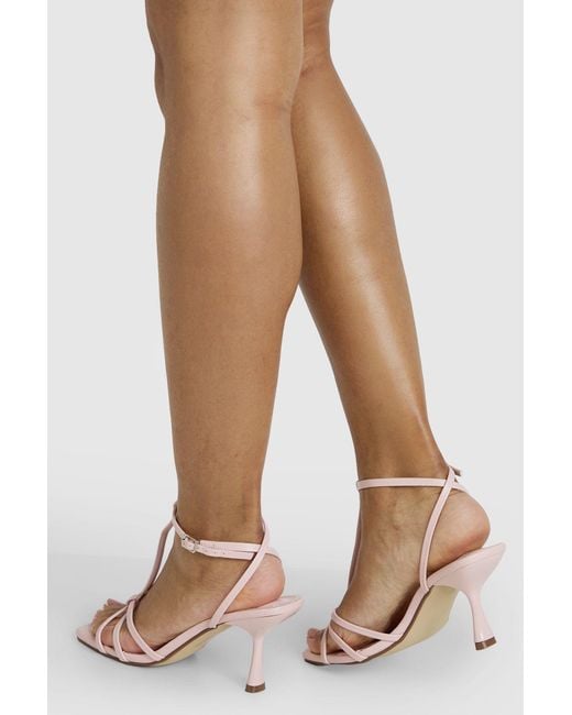 Boohoo Natural Wide Fit Knot Detail T Bar Strappy Heels
