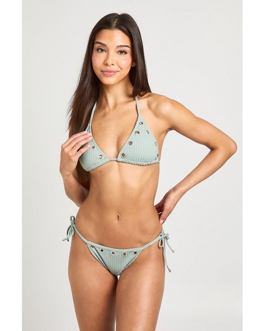 Boohoo Green Textured Eyelet Detail Triangle Bikini Top & Tie Side Bottom Set