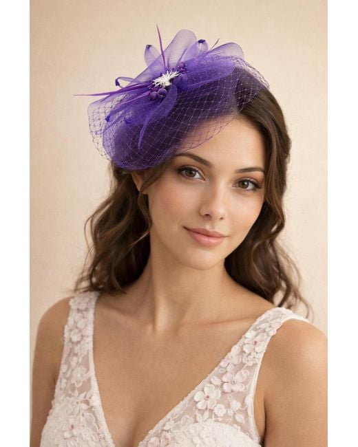 SVNX Blue Feather Bloom Mesh Fascinator