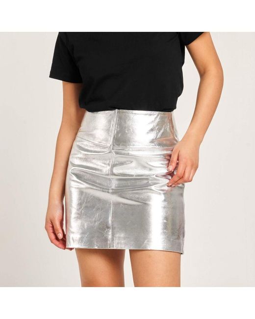Barney's Originals Gray Leather Mini Skirt