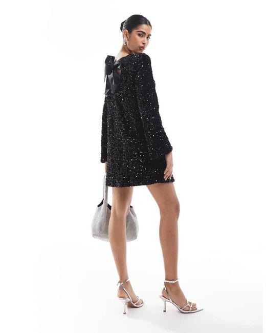 ONLY Black Sequin Back Detail Bow Mini Dress