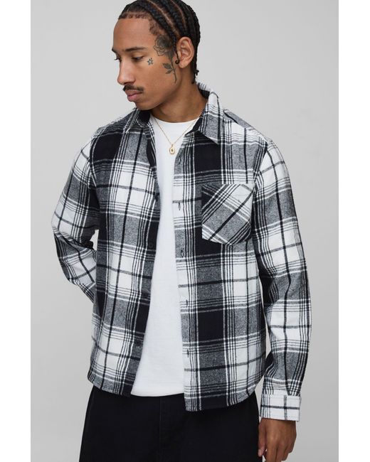 BoohooMAN Gray Regular Fit Flannel Flannel Long Sleeve Shirt for men