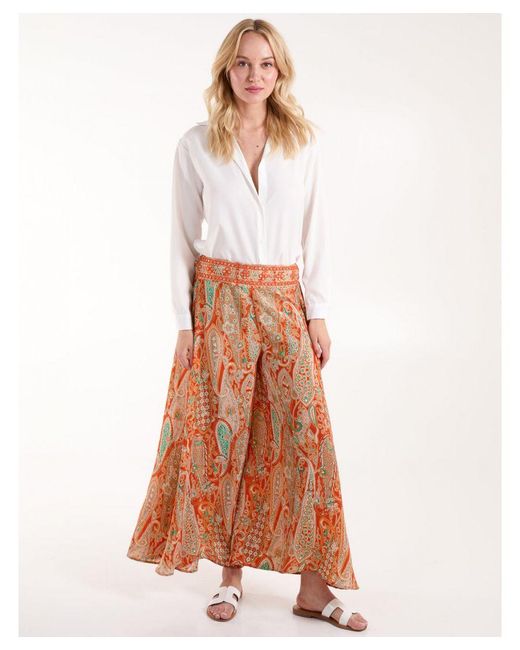 Blue Vanilla Orange Embellished Waist Wide Leg Trousers