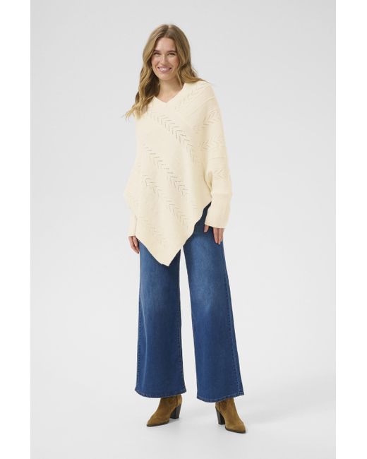 Cream Poncho Loose Fit Eggnog in het Blue