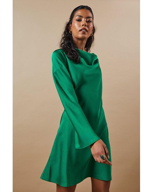 Oasis Green Petite Occasion Satin Cowl Mini Dress