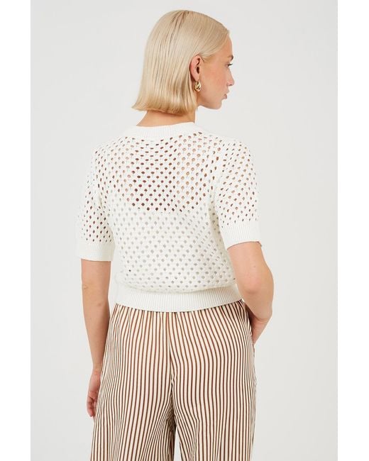 Brave Soul White Crochet Knit Short Sleeve T-Shirt With Shell Detail