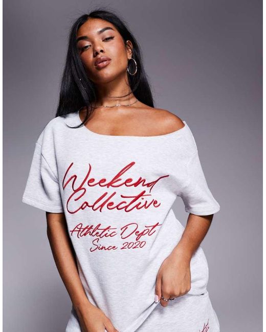 ASOS Gray Co-Ord Off Shoulder Sweat With Scribble Logo