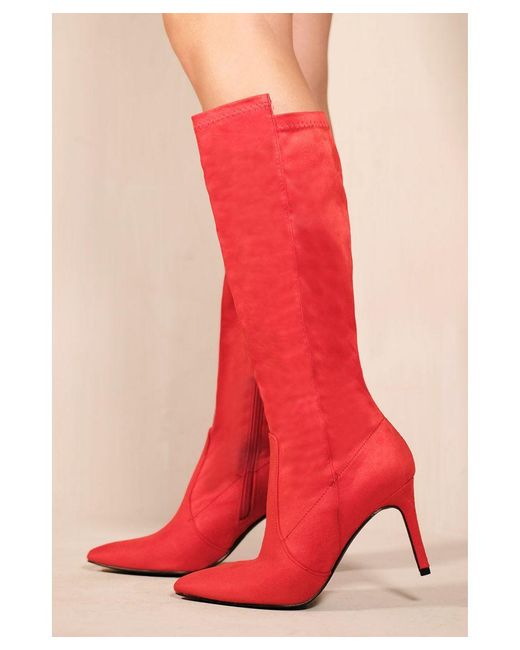 Where's That From Red 'Marta' Pointed Toe Calf High Boots With Side Zip