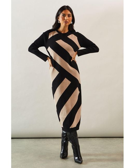 Wallis Black Diagonal Stripe Midi Dress