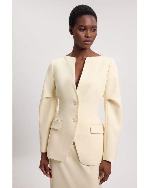 Karen Millen Natural Compact Stretch Tailored Single Breast Blazer
