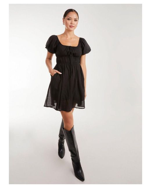 Pink Vanilla Black Puff Sleeve Mini Dress With Shorts
