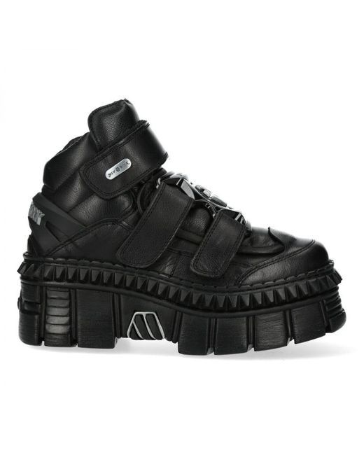New Rock Black Metallic Ankle Leather Boots-Wall285-S3