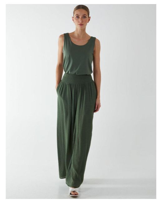 Blue Vanilla Green Shirring Waist Wide Leg Trouser