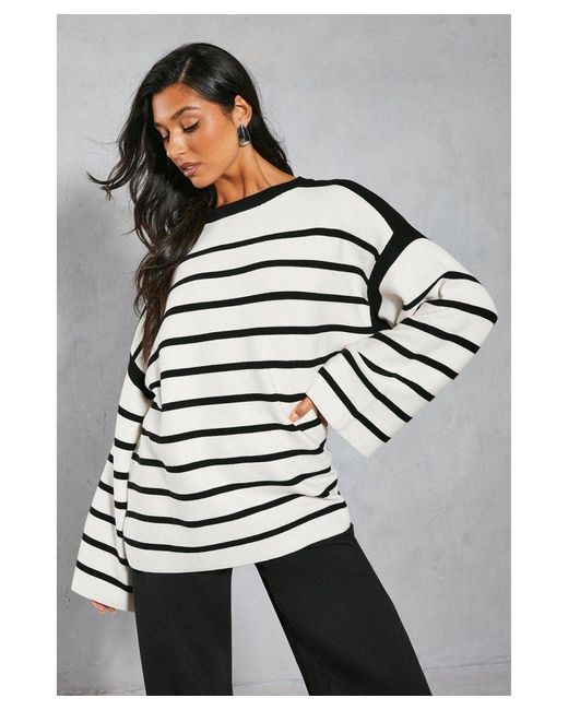 MissPap Gray Premium Oversized Knitted Stripe Jumper