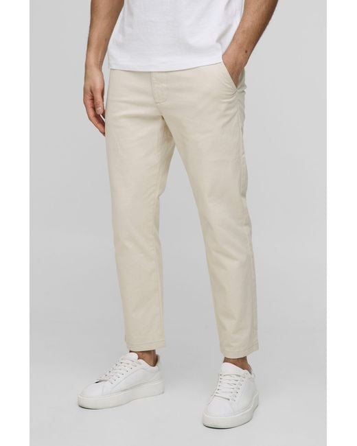 BoohooMAN Multicolor Fixed Waist Slim Cropped Chino Trousers In Stone for men