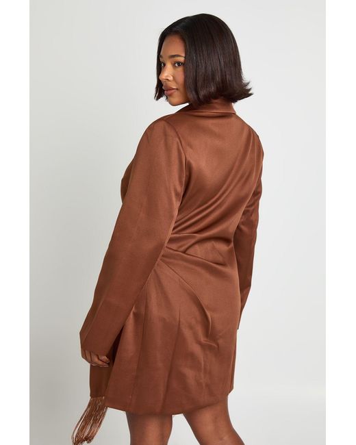 Boohoo Brown Plus Tassel Blazer Dress